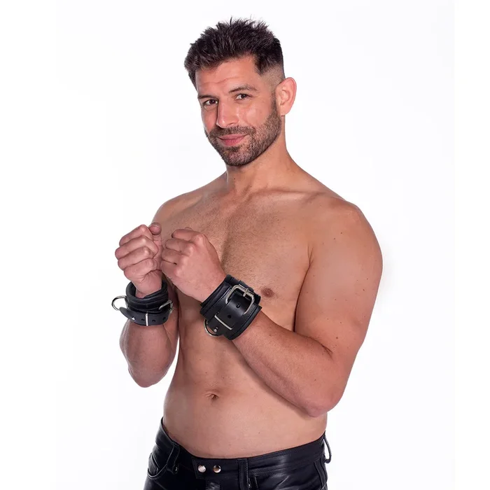 Prowler RED Leather Lockable Wrist Restraints Black