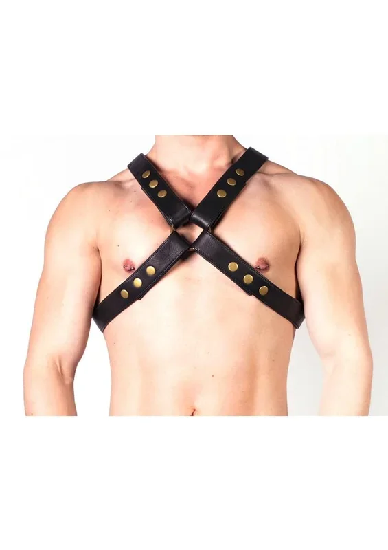 Prowler Red X Chest Harness – XXLarge – Black/Brass