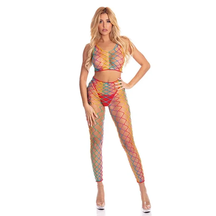 Rainbow 2 Pc Bodystocking O/S – Pink Lipstick
