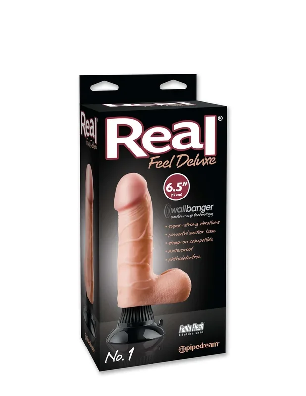 Real Feel Deluxe No. 1 6.5″ Flesh Realistic Vibrator with Suction Cup and Harness Compatibility