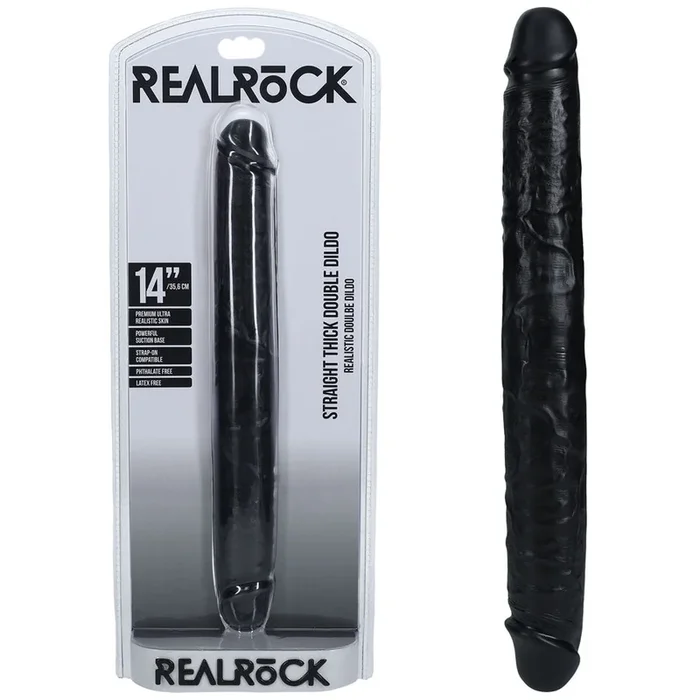 REALROCK 35cm Thick Double Dildo – Black-(rea185blk)