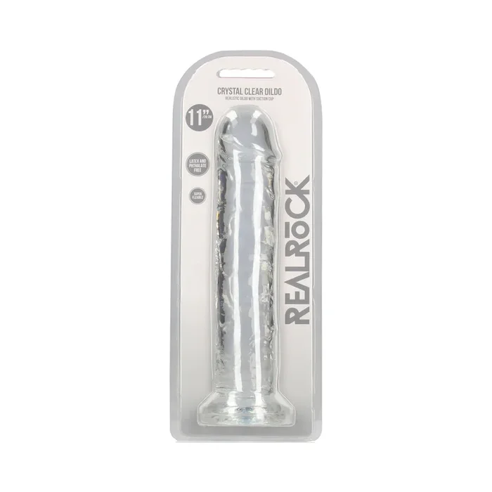 RealRock Crystal Clear Straight 11 in. Dildo Without Balls Clear