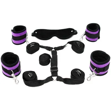 Rimba Soft Bondage Purple Under the Mattress Restraint Set with Blindfold
