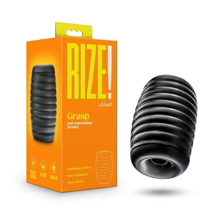 Rize! By Blush® | Grasp Self-Lubricating Pocket Stroker – Made With Ultra Soft X5® Plus – Dual Erotic Chambers – Black