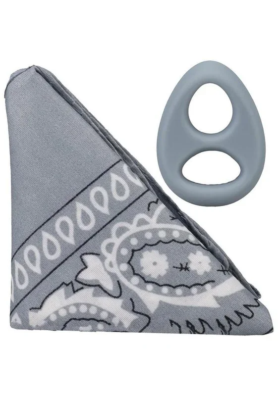 Rock Solid The Code Silicone Cock Ring with Bandana – Gray/Black
