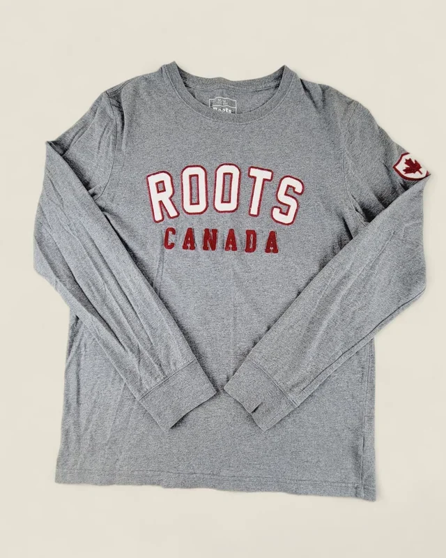 ROOTS GREY LONG SLEEVE TOP MENS MEDIUM PRE-LOVED