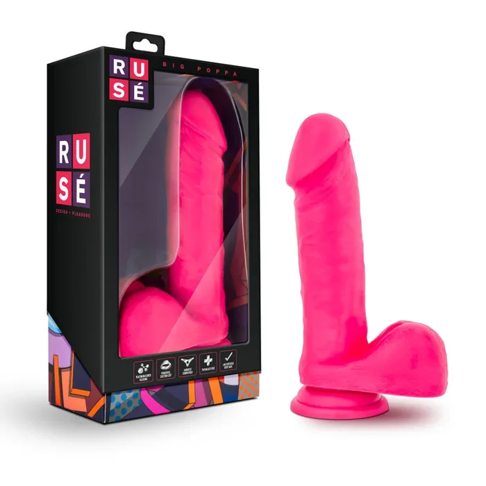 Ruse By Blush® | Big Poppa Realistic G-Spot Hot Pink 7.75-Inch Long Dildo With Balls & Suction Cup Base