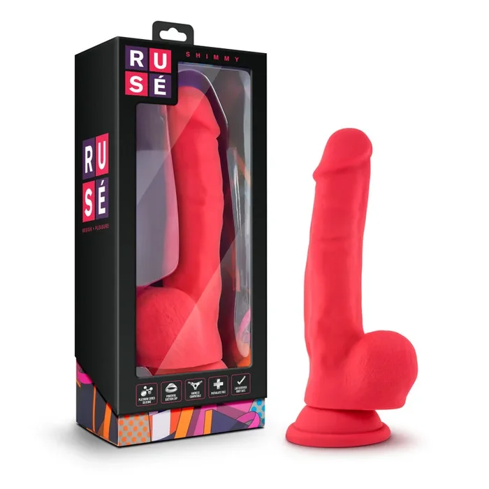 Ruse By Blush® | Shimmy Realistic G-Spot Cerise 8.75-Inch Long Dildo With Balls & Suction Cup Base