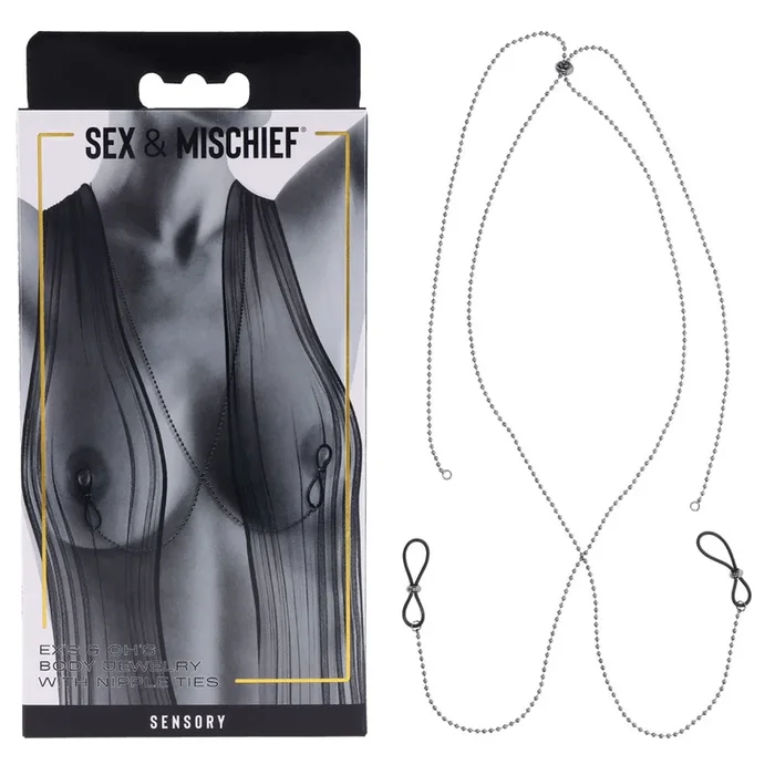 S&M Exs & Ohs Body Jewelry with Nipple Ties – Metal Chain with Nipple Ties