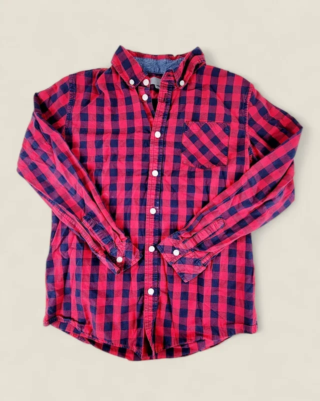 SEARS RED & BLUE PLAID SHIRT BOYS 10-12Y PRE-LOVED