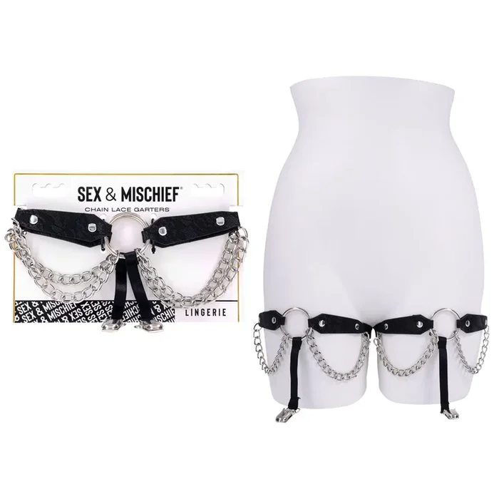 Sex & Mischief Chain Lace Garters – Black/Metal Garters