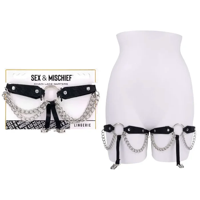 Sex & Mischief Chain Lace Garters – Leather/Metal Garters