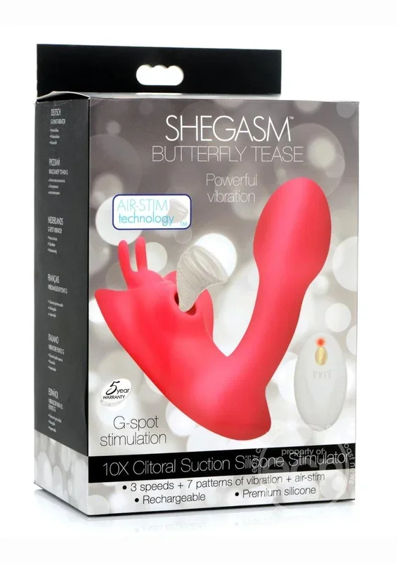 Shegasm Butterfy Tease Rechargeable Silicone 10X Clitoral Suction – Pink