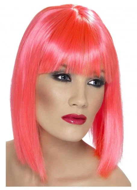 Short Neon Pink Blunt Glam Wig