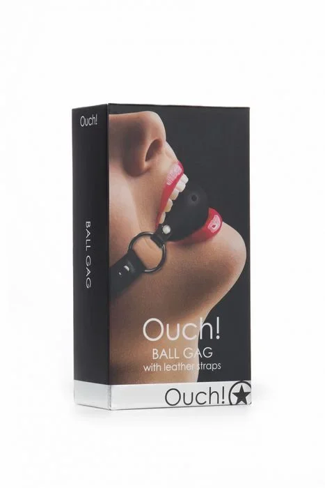 Shots Ouch Ball Gag w/Leather Straps – Black