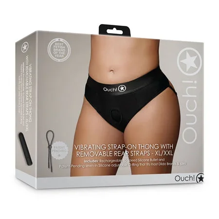 Shots Ouch Vibrating Strap On Thong w/Removable Rear Straps – Black XL/XXL