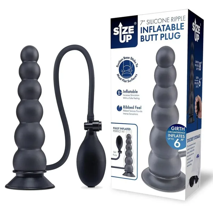 Size Up 7 Inch Ripple Inflatable Butt Plug – Black 20.3 cm Inflatable Butt Plug