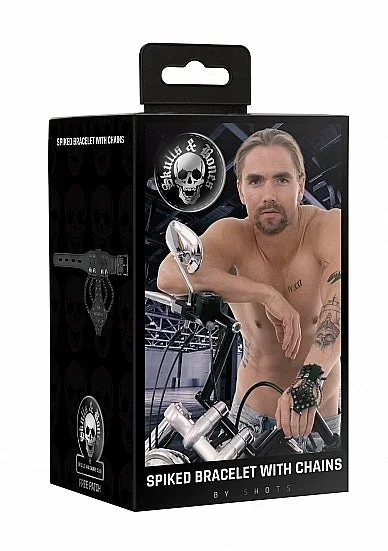 Skulls and Bones Bracelet with Spikes and Chains Black