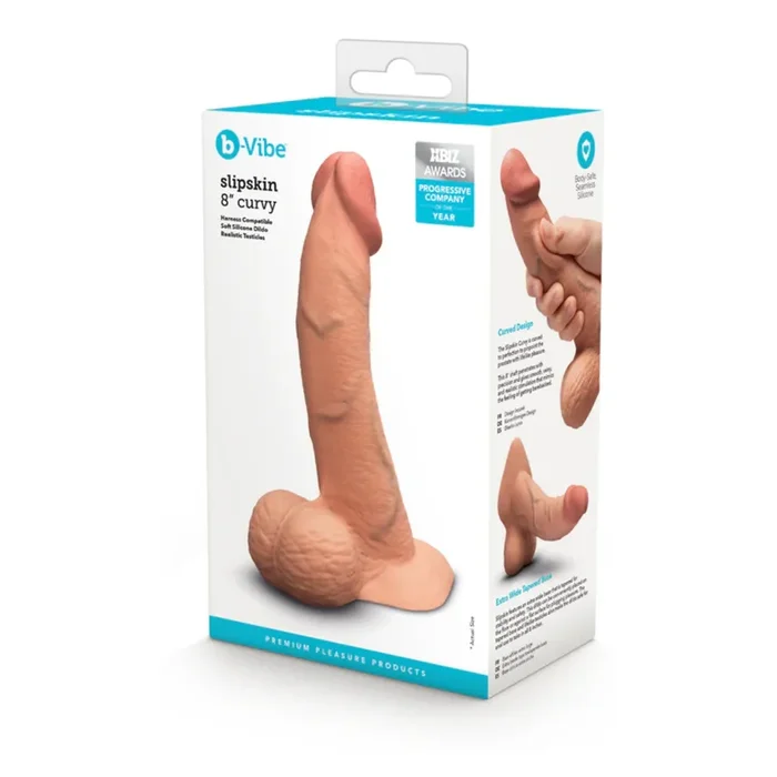 Slipskin 8” Curved Realistic Silicone Dildo – Mocha
