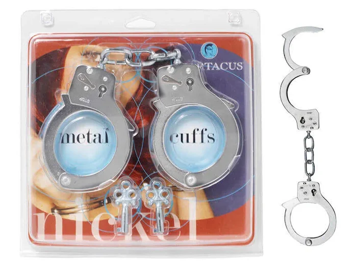 Spartacus Nickel Single Lock Handcuffs – Silver Bondage Gear with Keys