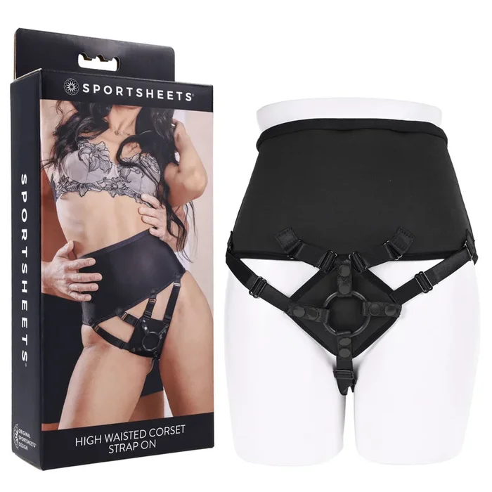 SPORTSHEETS High Waisted Corset Strap On – Black Adjustable Strap-On Harness (No Probe Included)