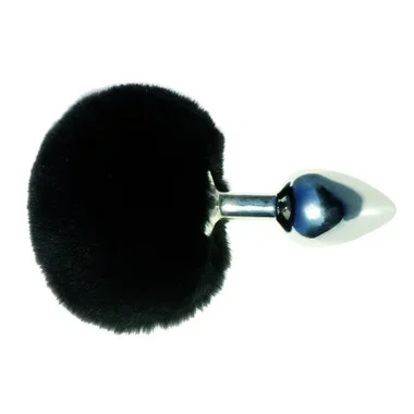 Sportsheets Midnight Polished Metal Butt Plug with Black Bunny Tail