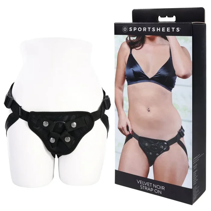 SPORTSHEETS Velvet Noir Strap On – Black Adjustable Strap-On Harness (No Probe Included)