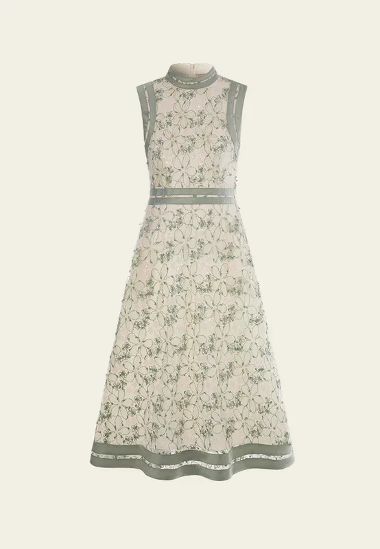 Stand-collar Contrasting-trim Sleeveless Dress