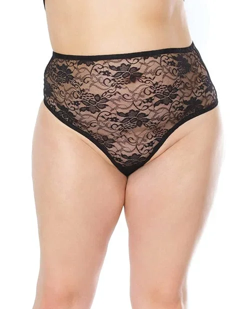 Stretch Lace High Waist Thong Black One Size Fits Most Plus Size