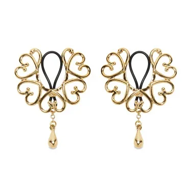 Sylvie Monthule Women’s Gold Wreath of Hearts Non-Piercing Rosette Nipple Rings with Teardrop Pendant–up to 6-8 weeks shipping