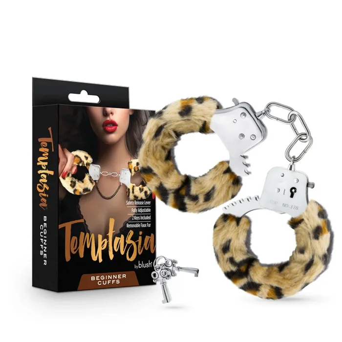 Temptasia By Blush® | Beginner Cuffs – Lightweight Bondage Handcuffs With Safety Release – Fully Adjustable With 2 Keys – Leopard Fur