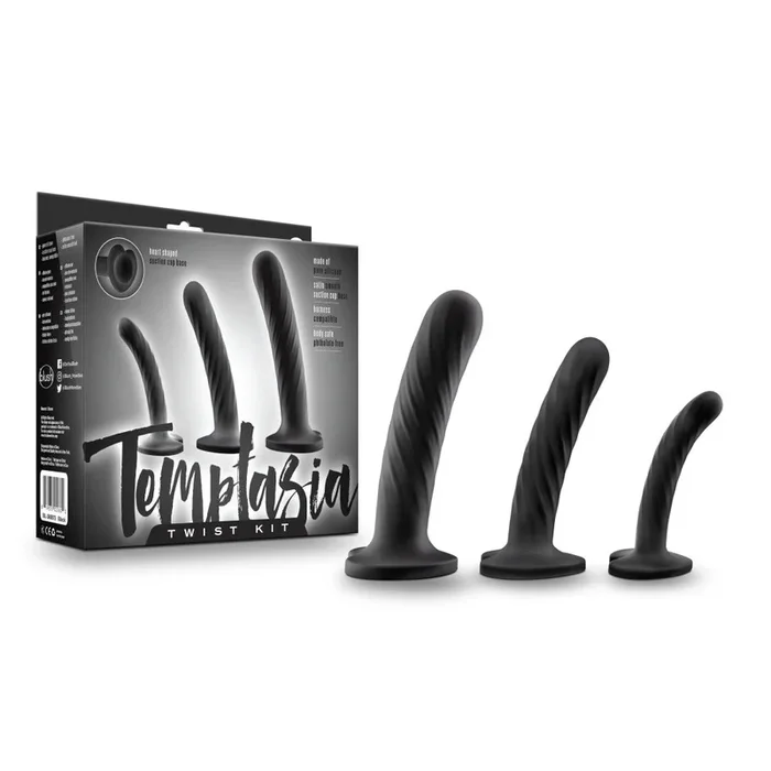 Temptasia By Blush® | Twist Kit Black 4.5, 5.5, 7-Inch Long Dildo With Suction Cup Base