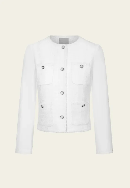 Twrill-panelled Patch-pocket Embellished-button Tweed Jacket