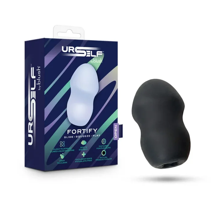 URSELF™ | Fortify Silicone FTM Masturbation Stroker With Textured Interior – Silicone Male Masturbator – In Black