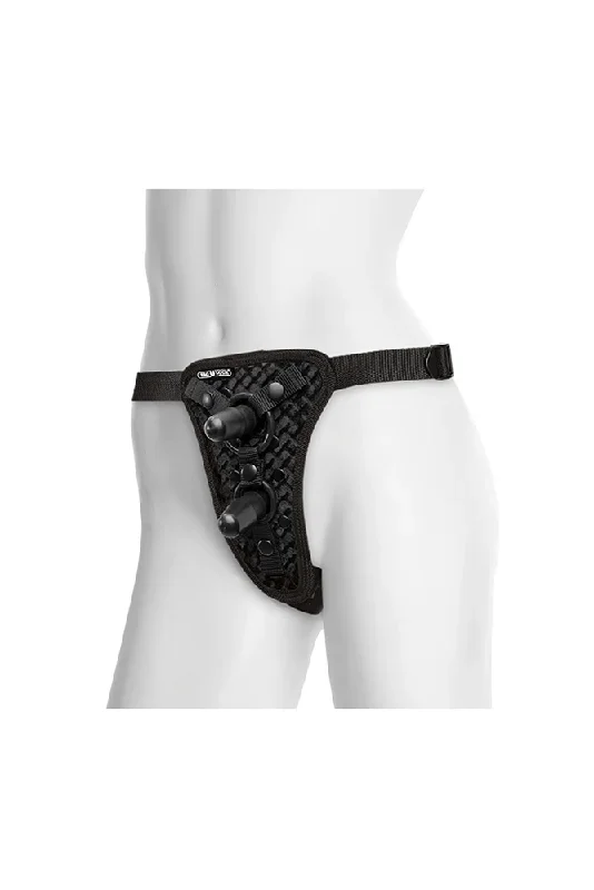 Vac-U-Lock by Doc Johnson – Double Penetration Velvet Harness w/ 2 Plugs – Black
