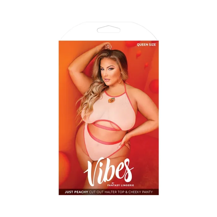 Vibes Just Peachy Cut-out Halter Top & Cheeky Panty Queen Peach