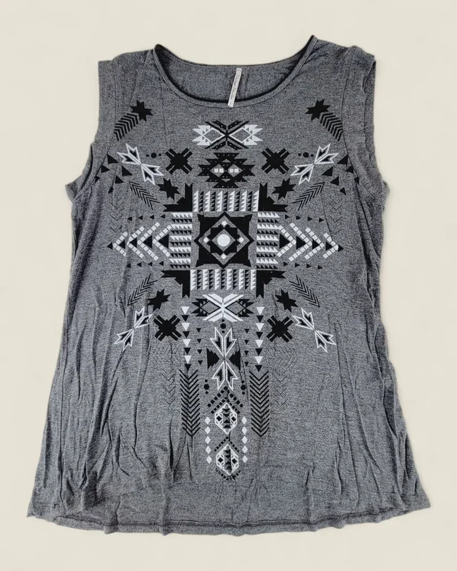 VINTAGE VANILLA GREY GRAPHIC SLEEVELESS TOP LADIES LARGE PRE-LOVED