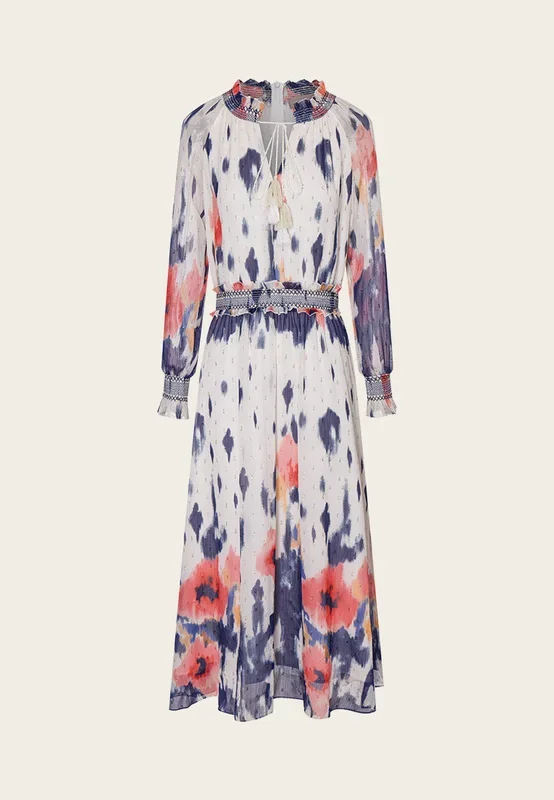 Watercolor Floral Pattern Chiffon Midi Dress