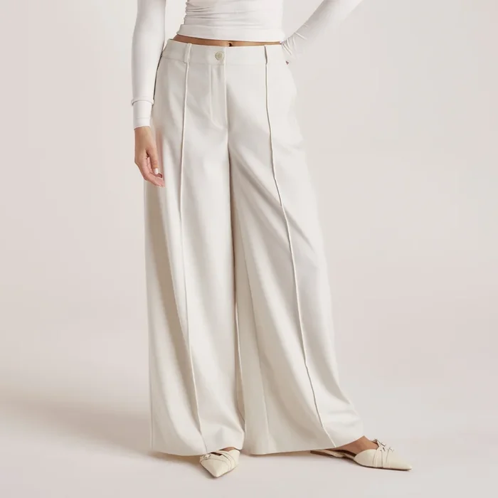 Wide-Leg Tailored Trousers – Cream