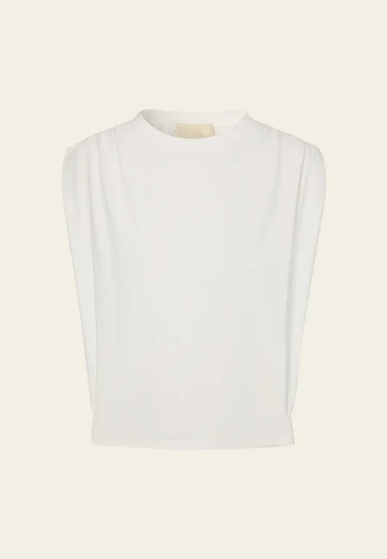 Wrinkle-detail Logo-stamp Cap-sleeve Shirt