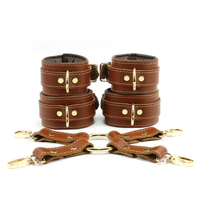 Wrist and Ankle Hogtie Bondage Kit – Natural Lambskin Leather BDSM Restraints | Fox Collection