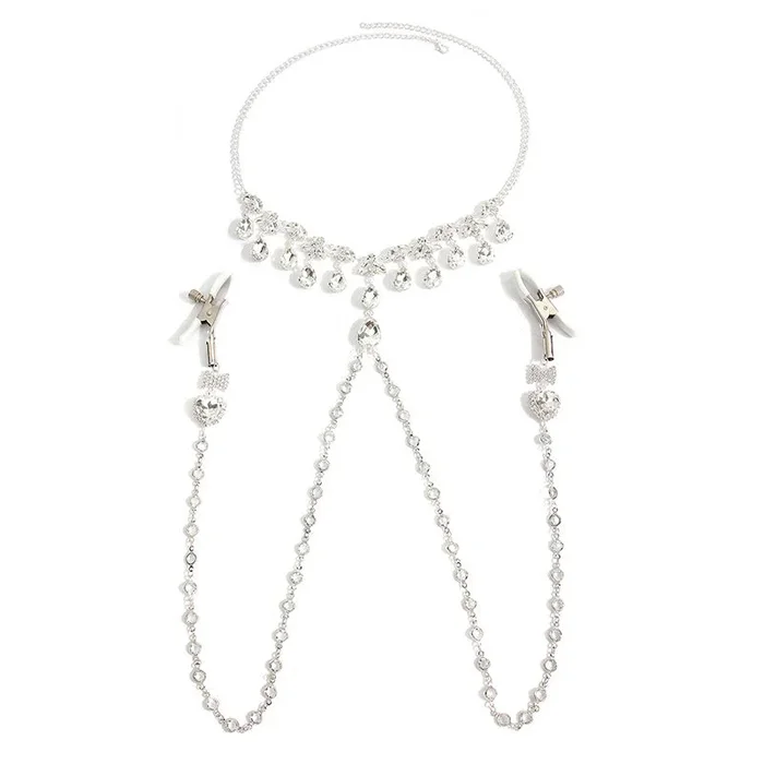 心形蝴蝶结水晶链乳夹(带项圈)