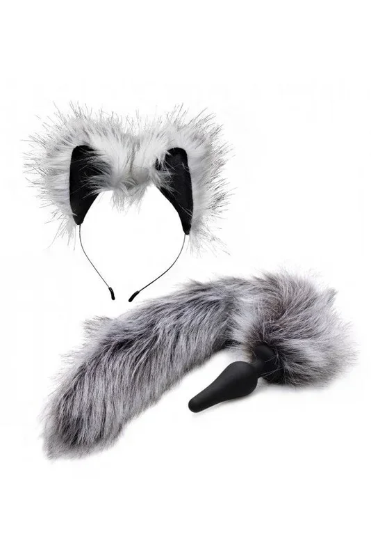 XR Brands – Tailz – Grey Wolf Tail Plug & Ears Set – Grey