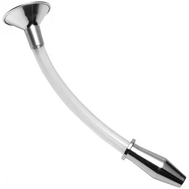 XR Brands Master Series Stainless Steel Funnel with Hollow Anal Plug