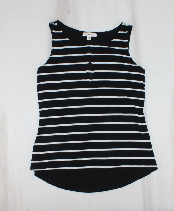 ZENA GIRLS BLACK STRIPED TANK 12Y PRE-LOVED