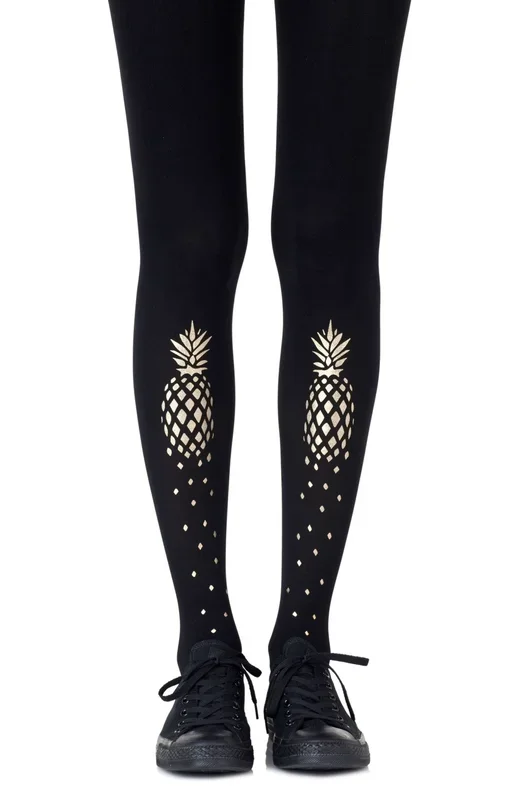 Zohara “If You Like Piña Coladas” Gold Print Tights