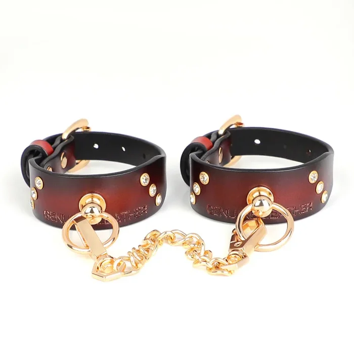 ZYL Genuine Leather Angled Diamante Petite Wrist Cuffs